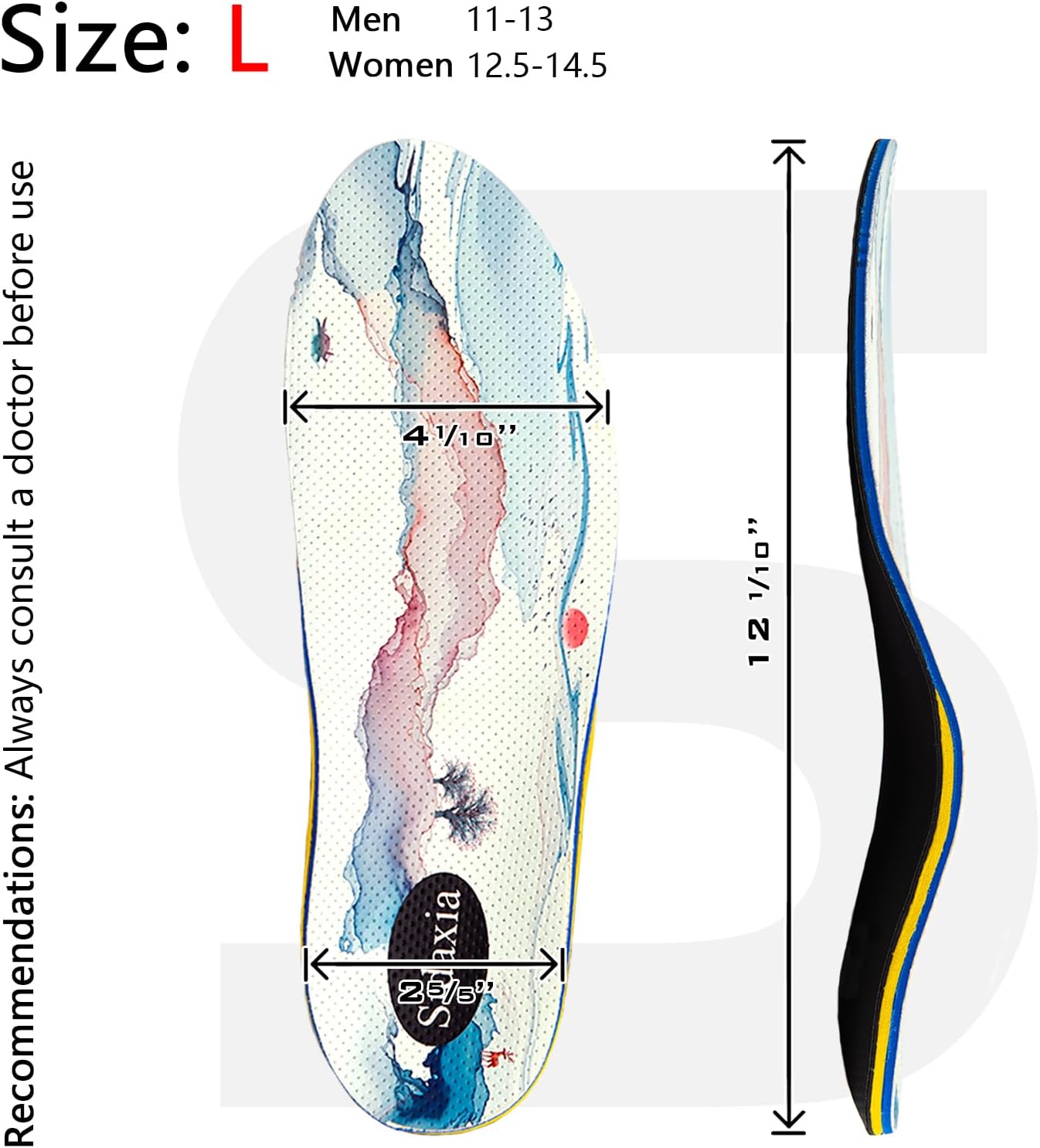 Orthotic Insole Arch Support Insert Insole Men 11-13, Women 12.5-14 E91270