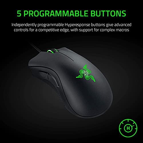 6400 DPI Optical Gaming Mouse with 5 Programmable Buttons Rubber Side Grips Classic Black S682294