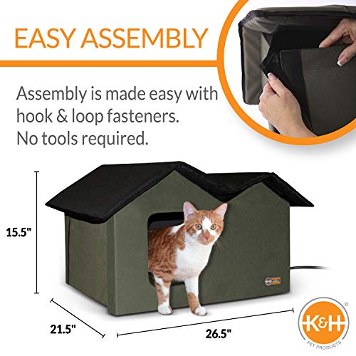 Outdoor Heated Cat House Olive 26.5 X 21.5 X 15.5 Inches H54640