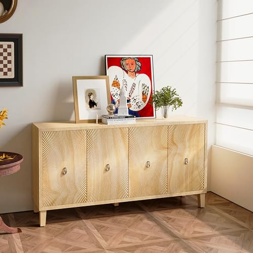 Natural Wood Double Door Sideboard Buffet Cabinet 60 Inch D231629