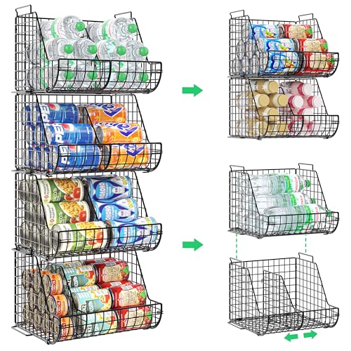 4-Tier Stackable Soda Can Organizer with 4 Adjustable Dividers O190637