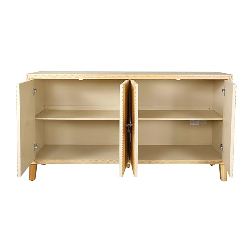 Natural Wood Double Door Sideboard Buffet Cabinet 60 Inch D231629