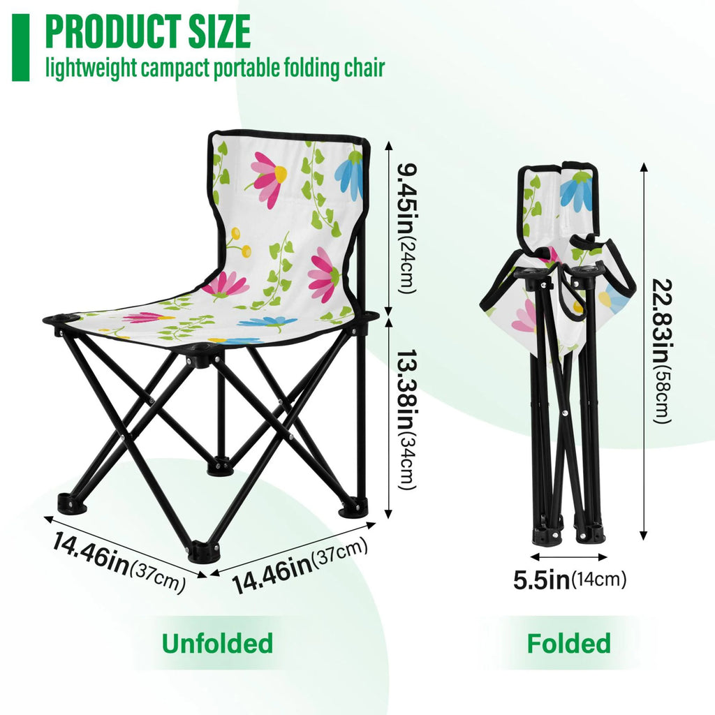 Pink Floral Green Leaves Portable Camping Chair with Carry Bag C484