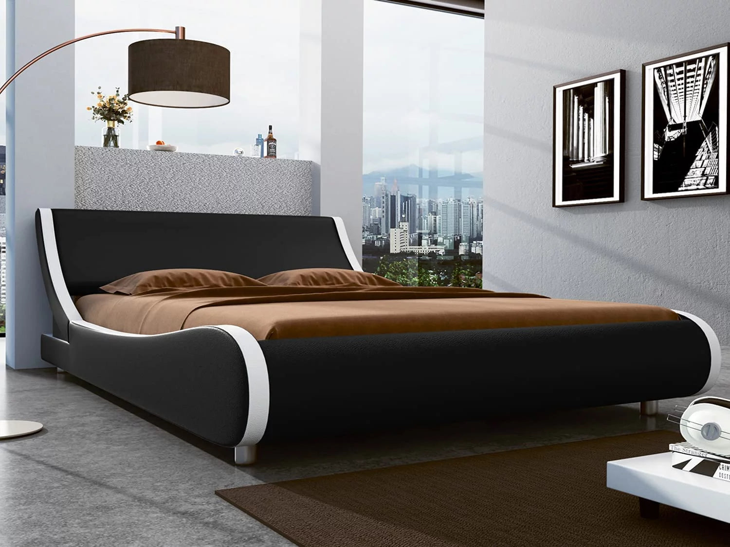 Black Queen Size Faux Leather Platform Bed Frame G51894