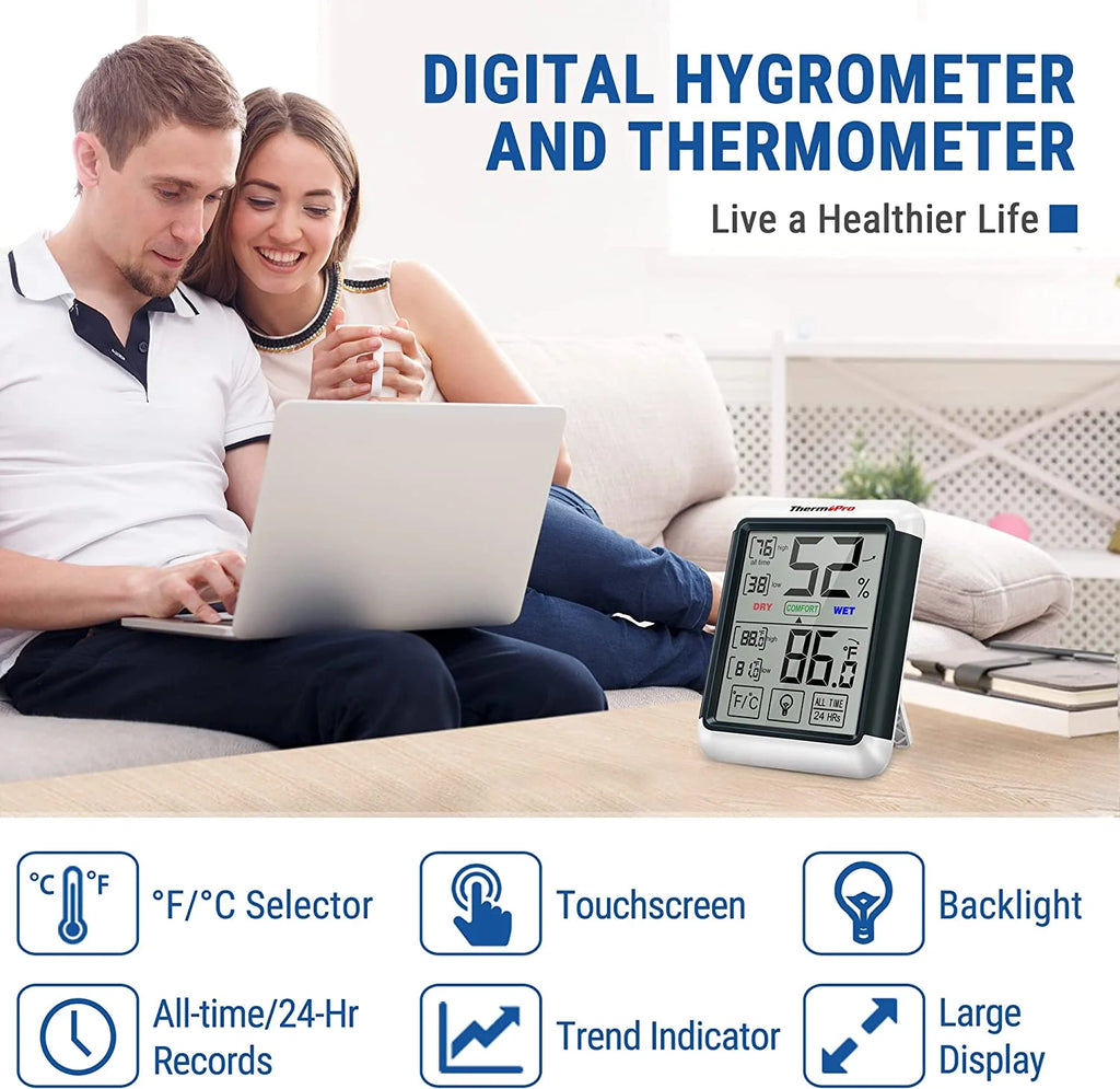 Digital Hygrometer Indoor Thermometer Humidity Gauge with Touchscreen and Backlight V4069