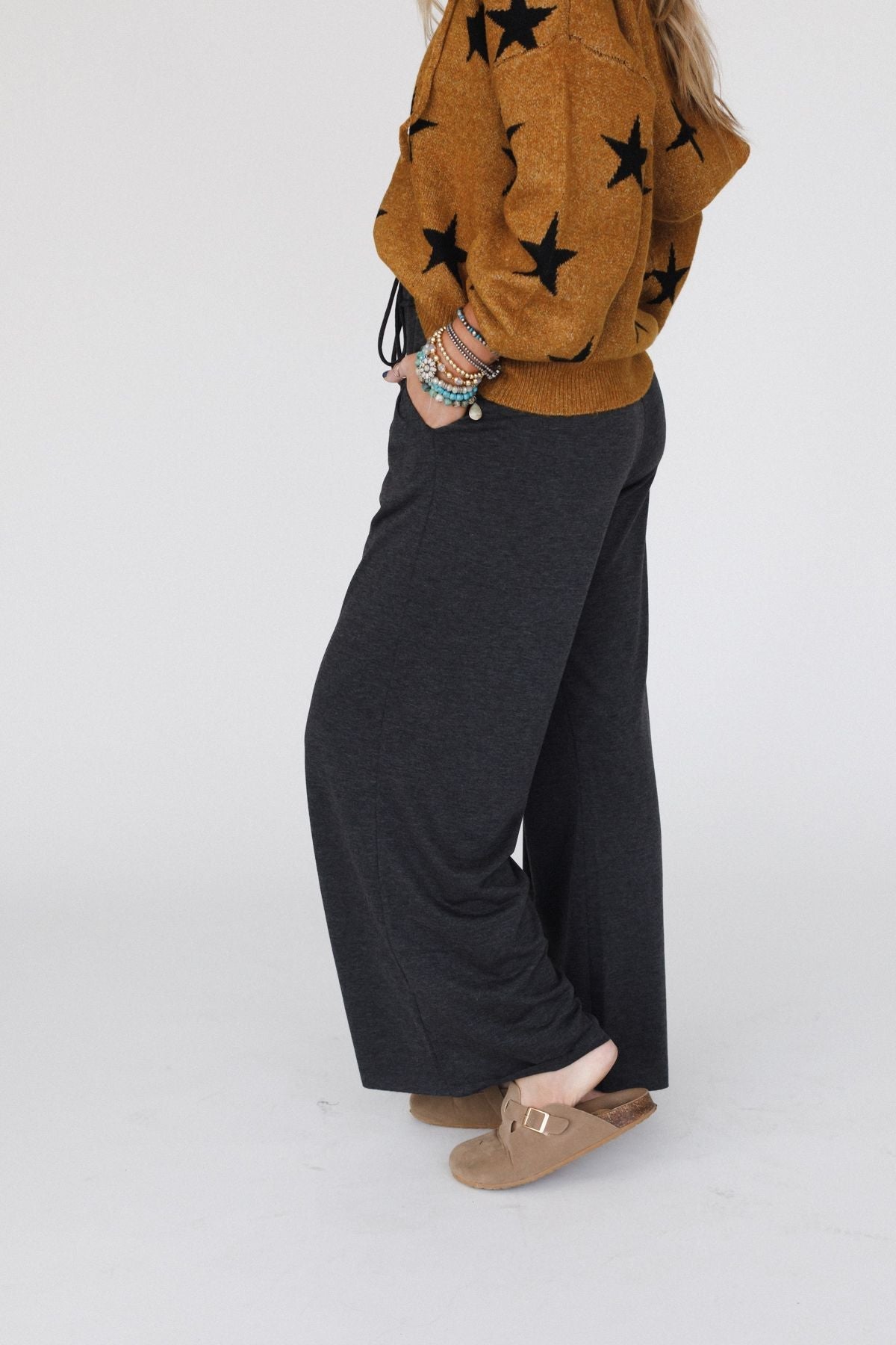 The Nest Cora Wide Leg Pants - Charcoal