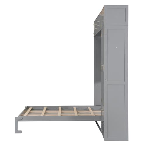 Queen Size Wood Murphy Bed with Desk and Storage Shelves W917164
