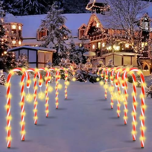 12Pcs Candy Cane Lights, 21'' Solar Christmas Decorations I493