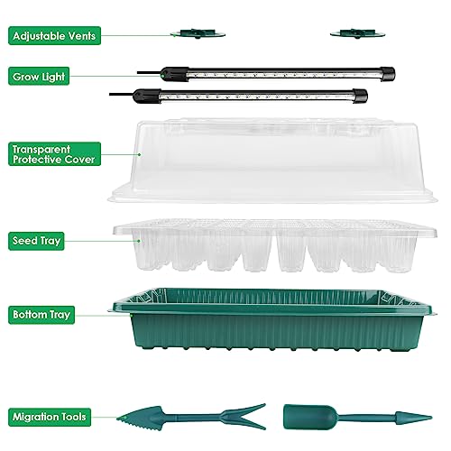 2 Pack 80 Cells Seed Starter Tray with Grow Light and Humidity Dome Y731