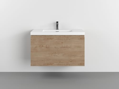 White Oak Bathroom Floating Vanity with Countertop and Sink (72" W) Q43593