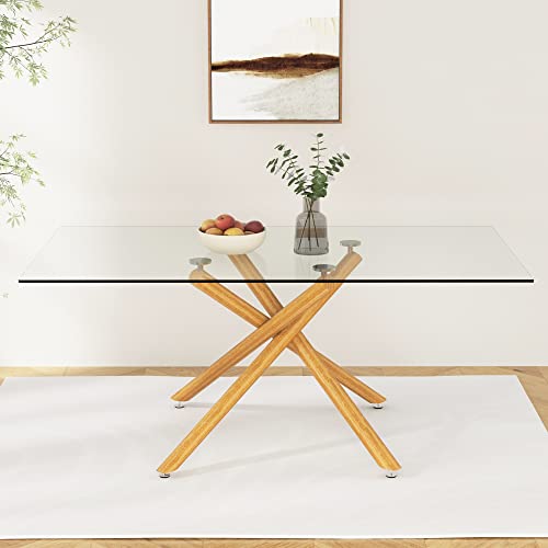 Rectangular Golden Chrome Metal Legs Tempered Glass Dining Table M257121