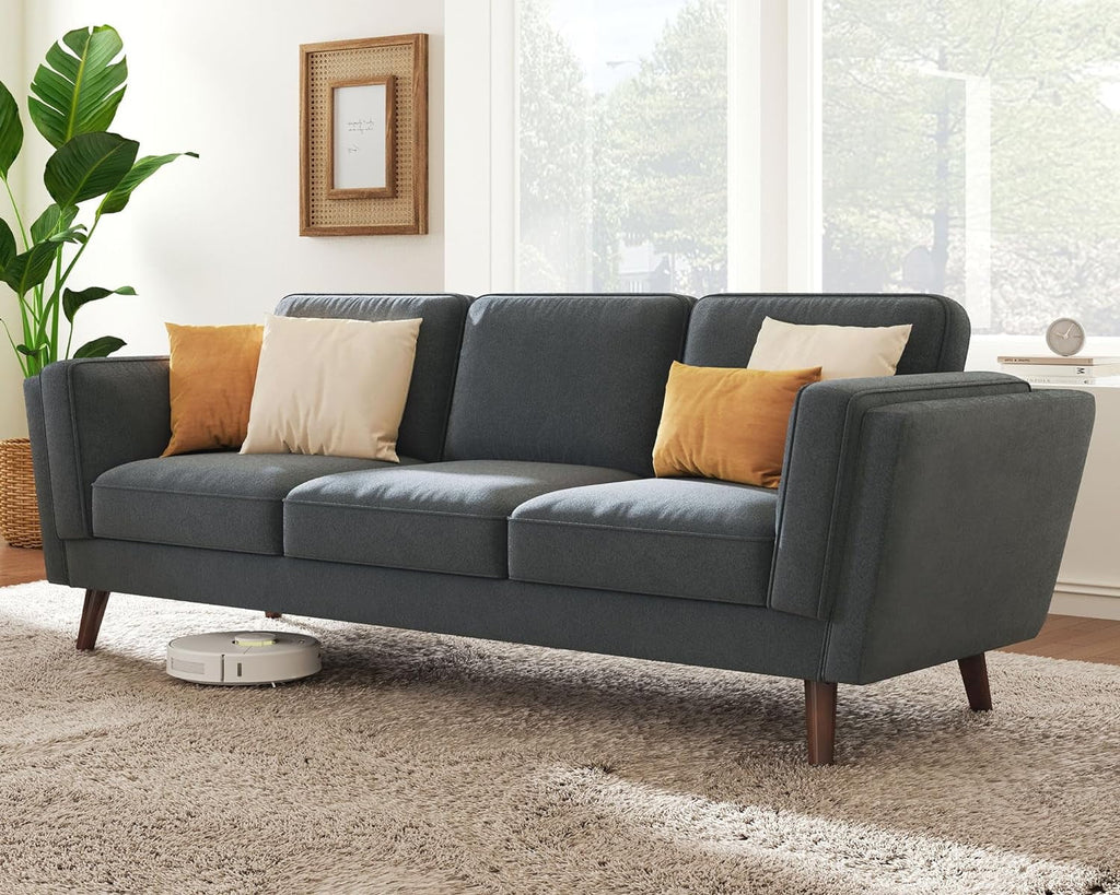 87 inch Dark Grey Deep Seat Sofa with Embedded Arm Pillow N3233