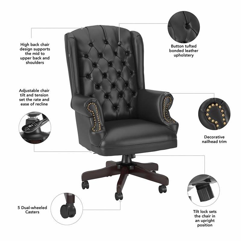Black Leather Executive Office Chair with Nailhead Trim C469