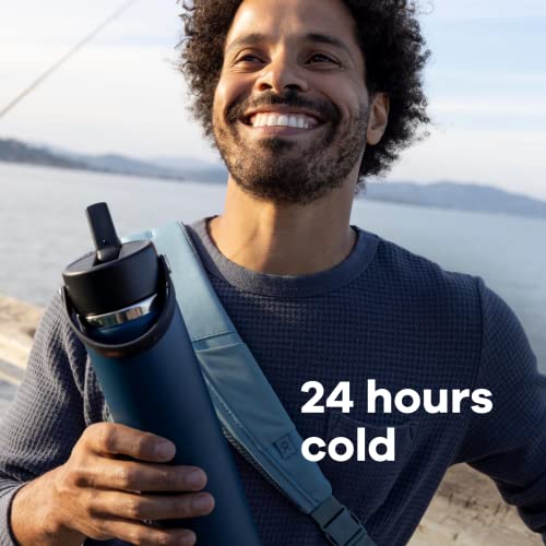 Wide Mouth vacuum insulated stainless steel water bottle with leakproof closeable straw lid D86597