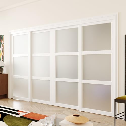 White Double Frosted Glass Sliding Closet Door, 96" × 80", MDF Z808