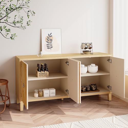 Natural Wood Double Door Sideboard Buffet Cabinet 60 Inch D231629