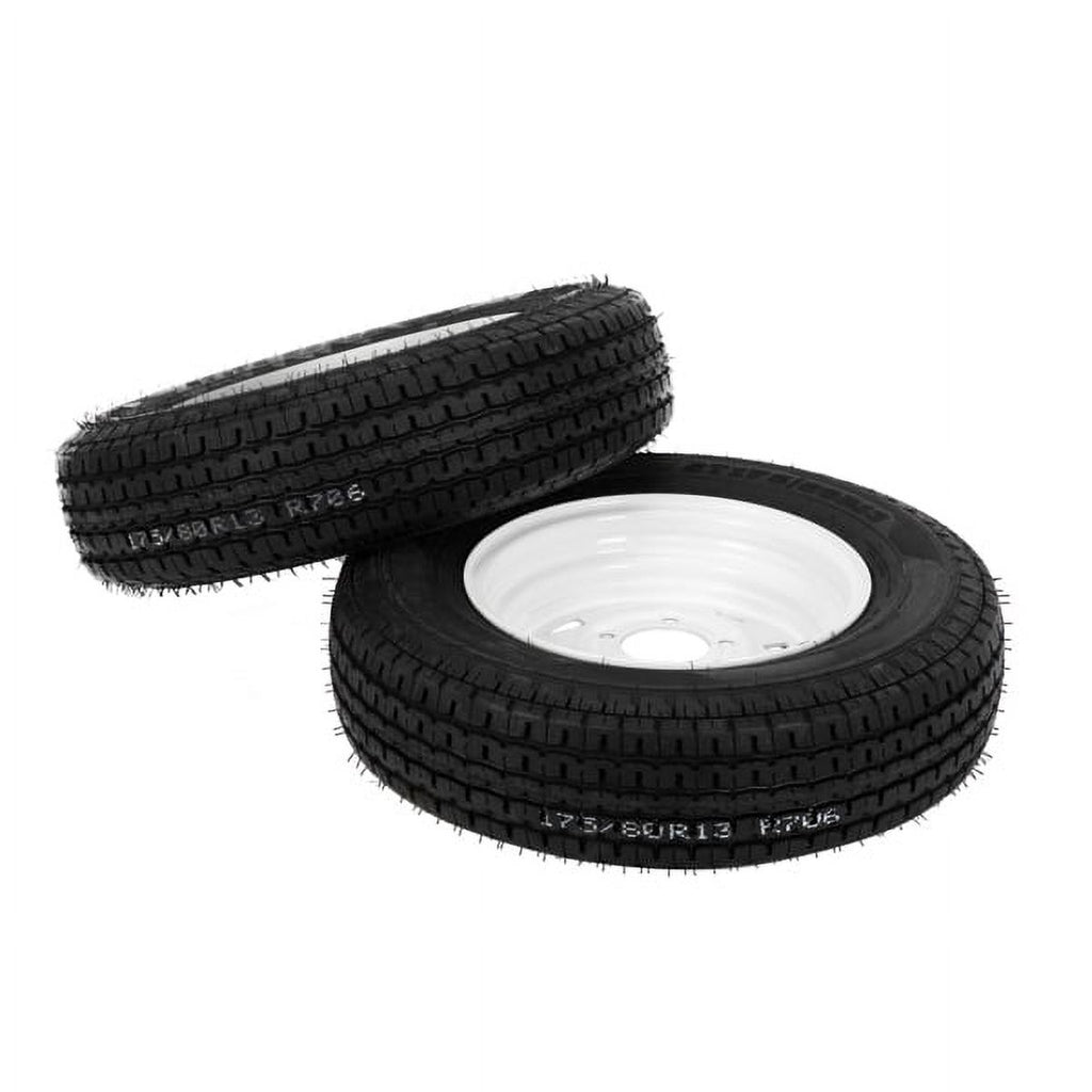 2-Pk Trailer Tire & Rim ST175/80R13 13" Load C 5 Lug White Spoke E17308