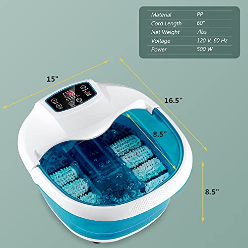 Blue Foot Spa Bath Massager with Heat Bubbles and 6 Electric Massage Rollers N616