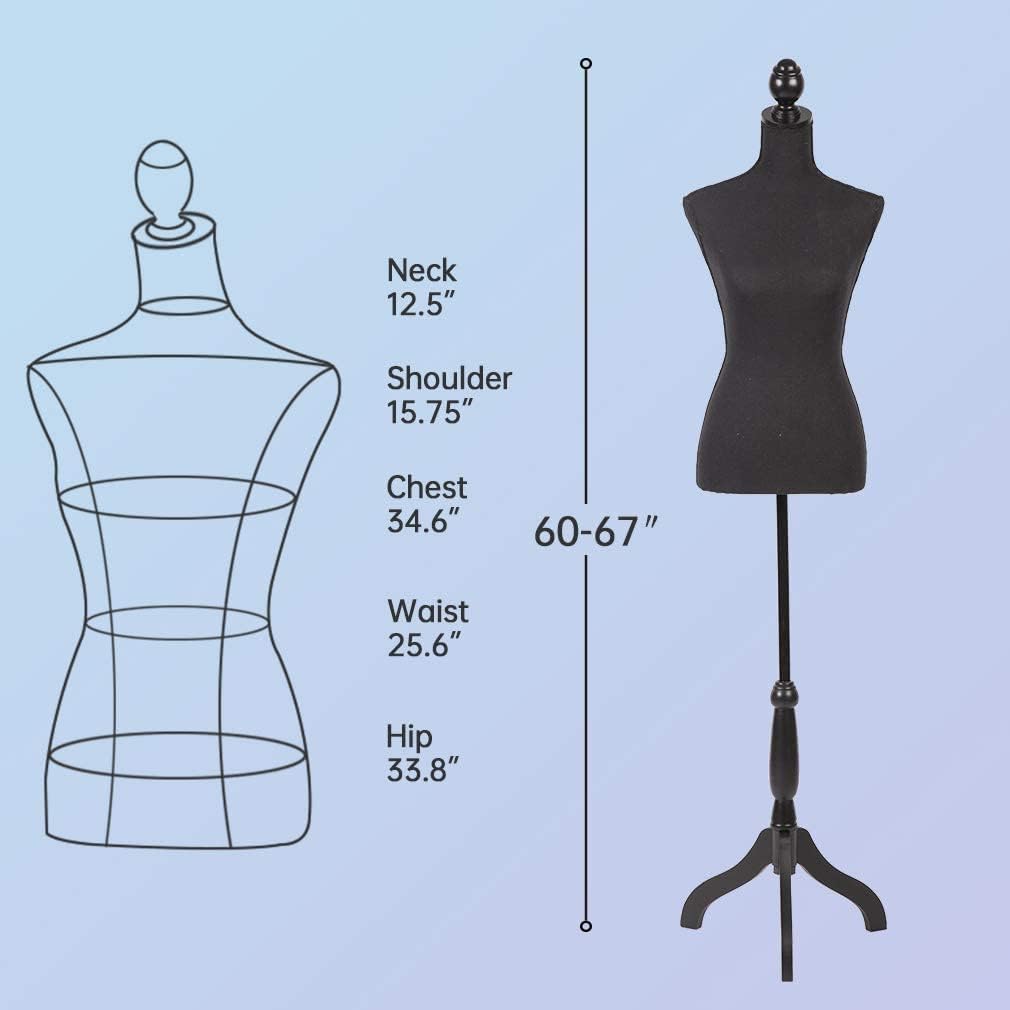 Black Adjustable Dress Form Mannequin with Tripod Stand K32930