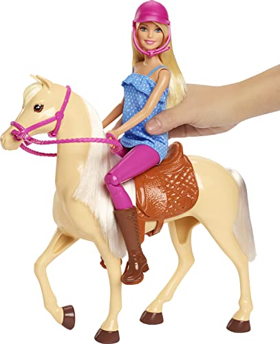 Blonde Fashion Doll in Riding Outfit & Light Brown Horse with Saddle, Bridle & Reins X707