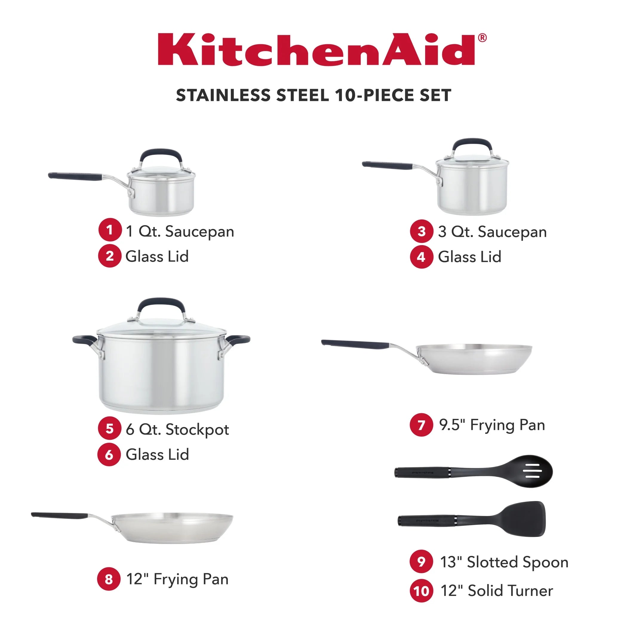 Stainless Steel 10 Piece Pots and Pans Set C609626