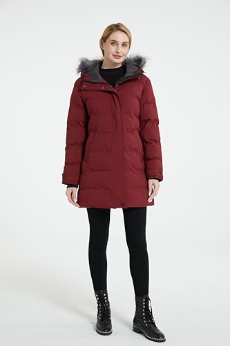 Women's Long Quilted Winter Coat Puffer Jacket with Faux Fur Hood K12879