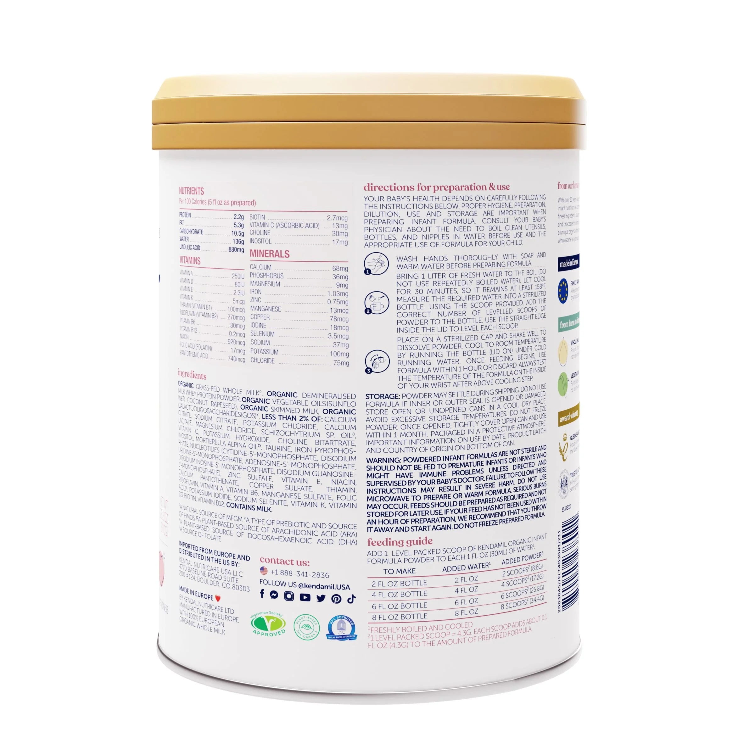 Organic Whole Milk Baby Formula Powder with DHA, 28.2oz V592