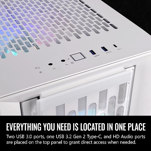 White Full Tower with Tempered Glass Front & Side Panel C1339