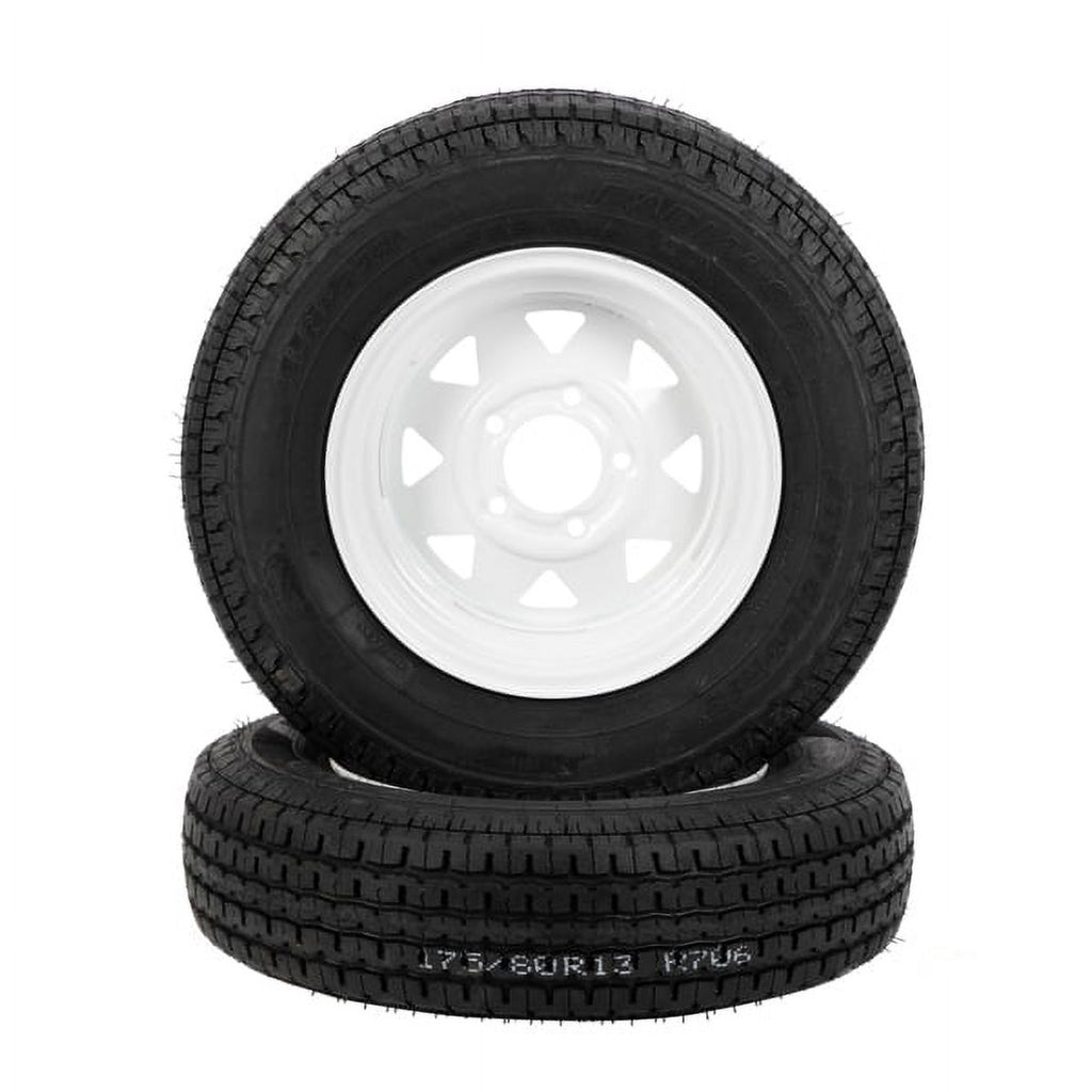 2-Pk Trailer Tire & Rim ST175/80R13 13" Load C 5 Lug White Spoke E17308