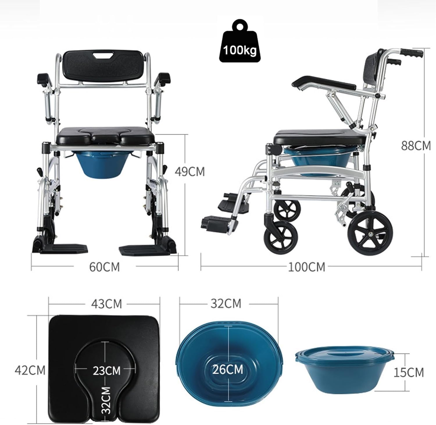 4 in 1 Portable Shower Commode Chair with Wheels S514909