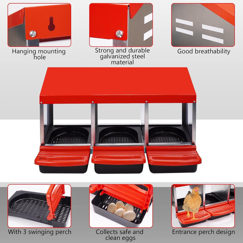 3 Compartment Metal Chicken Nesting Box with Lid Cover D591956