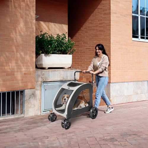 3 Wheels Foldable Pet Stroller with Cup Holder & Storage Basket (Black) T5745