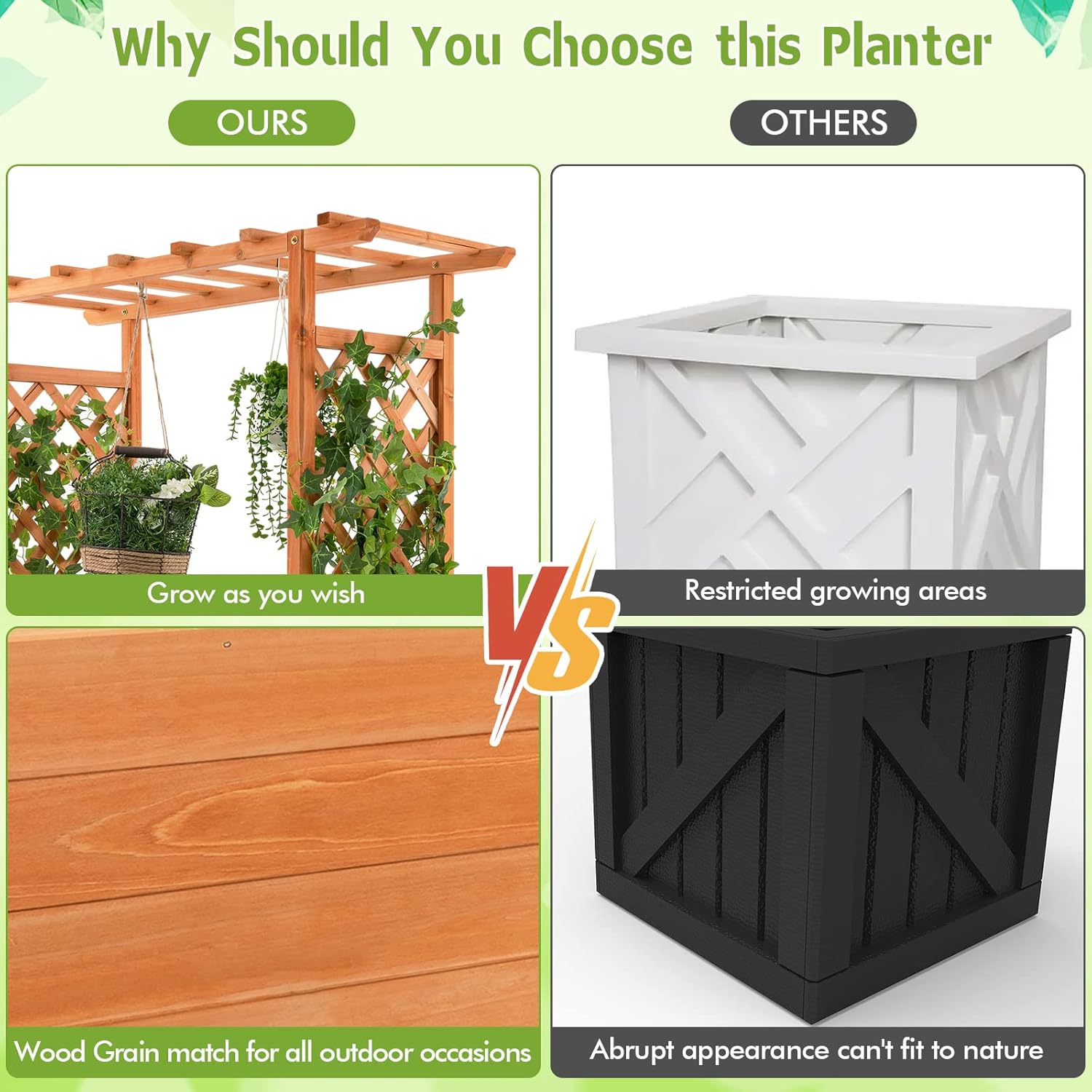 Wood Raised Garden Bed with Trellis W25542