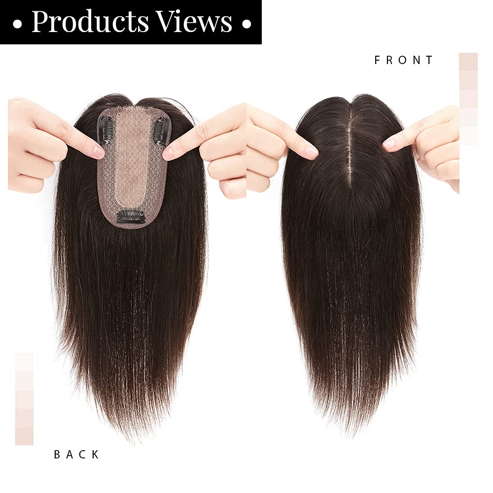Dark Brown Remy Human Hair Topper Silk Base 27g Short Straight 6inch X7680