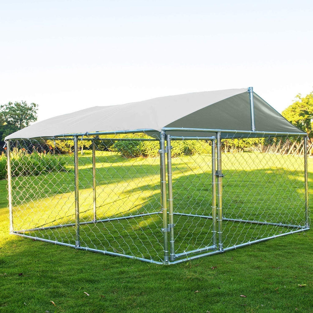 Silver 90"x90"x63" Outdoor Dog Kennel with Water-Resistant Cover S4069