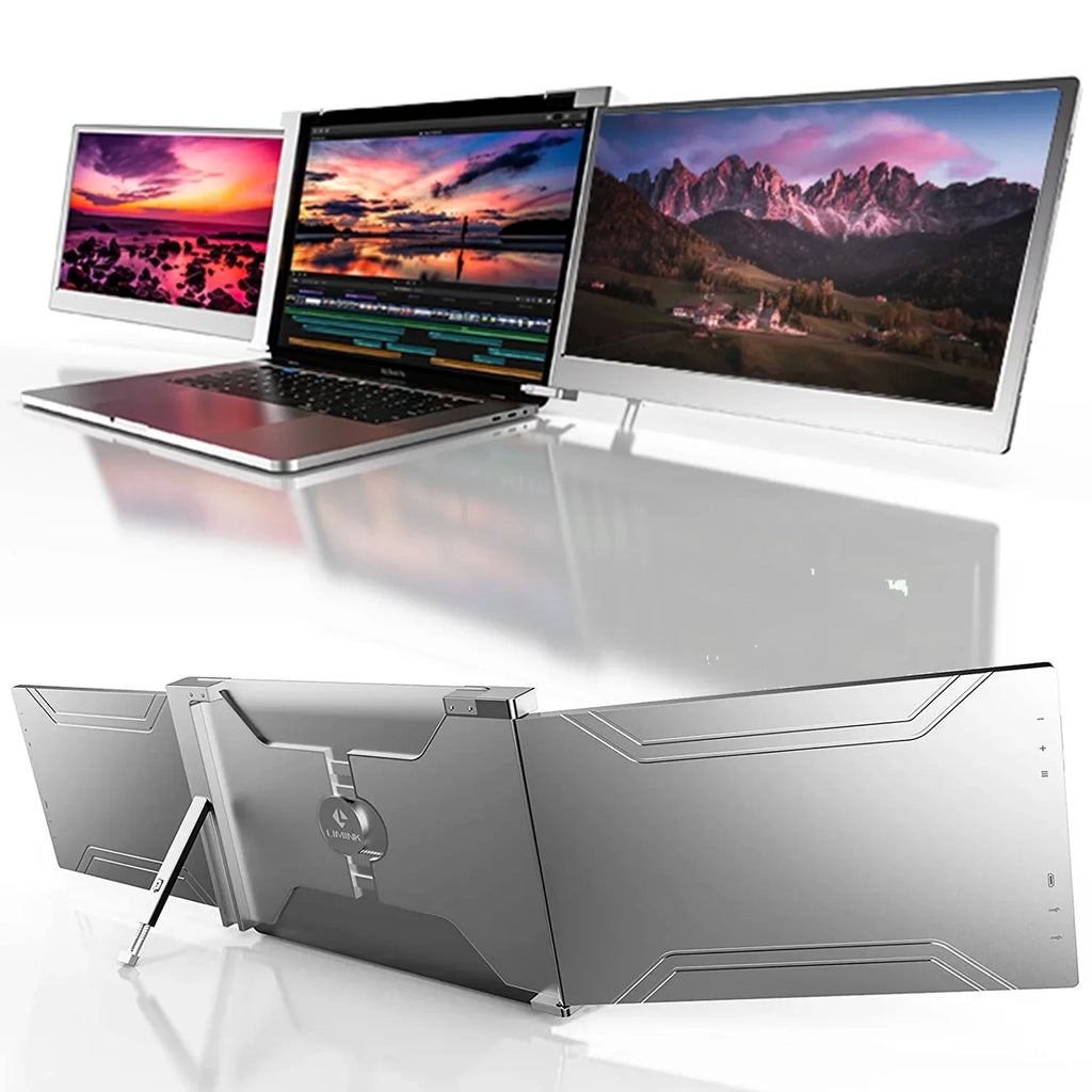 Portable Triple Monitor Extender 14inch Screen FHD 1080P IPS Folding Screen M987151