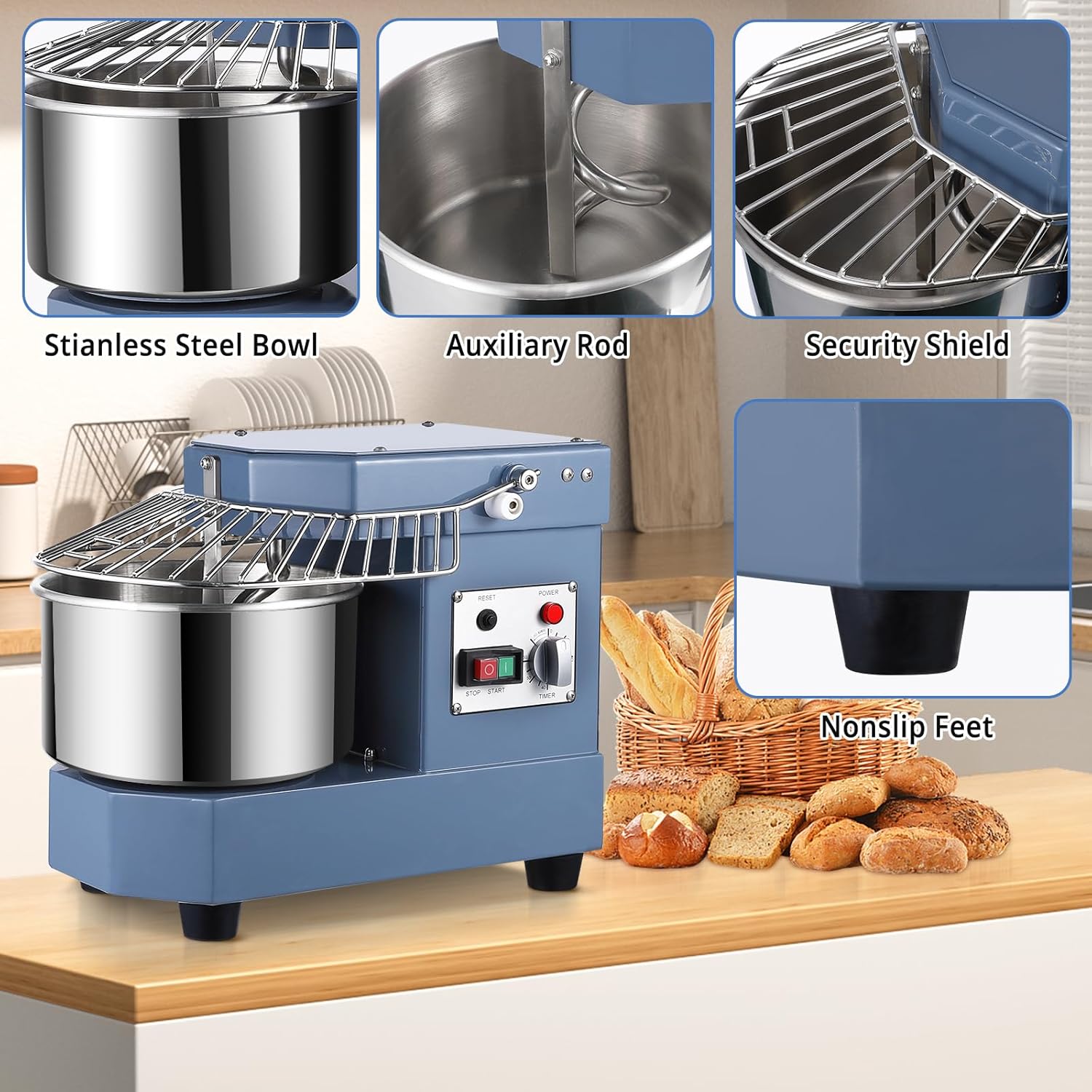 8.5Qt 450W Dual Rotating Dough Mixer with Stainless Steel Bowl K2486