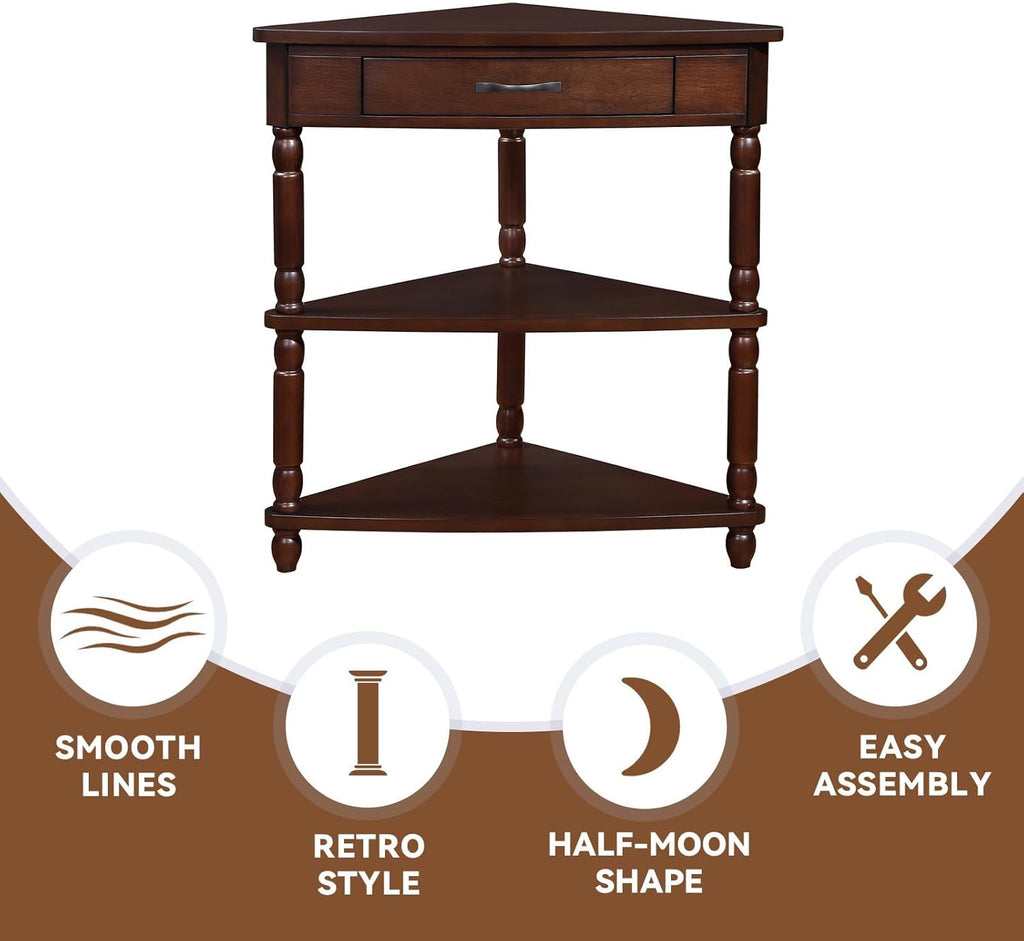 Light Espresso Wood Corner Table with 1 Storage Drawer K2081