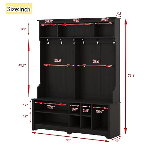 White Wooden 60 Inch Hall Tree with Storage Bench K9135