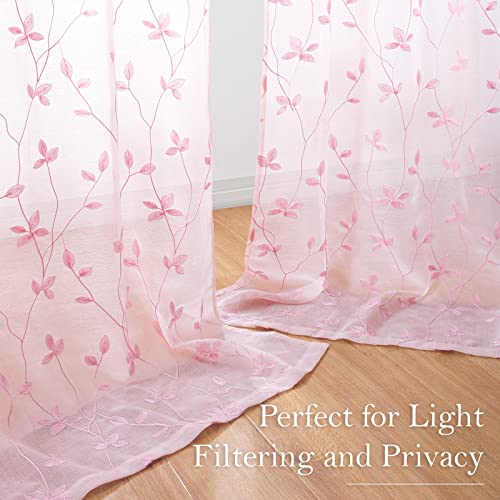 Sage Green Sheer Curtains 84 Inches Long 2 Panels Embroidered Floral J2207