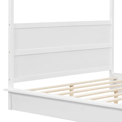 White Full Wood Canopy Bed Frame N357296
