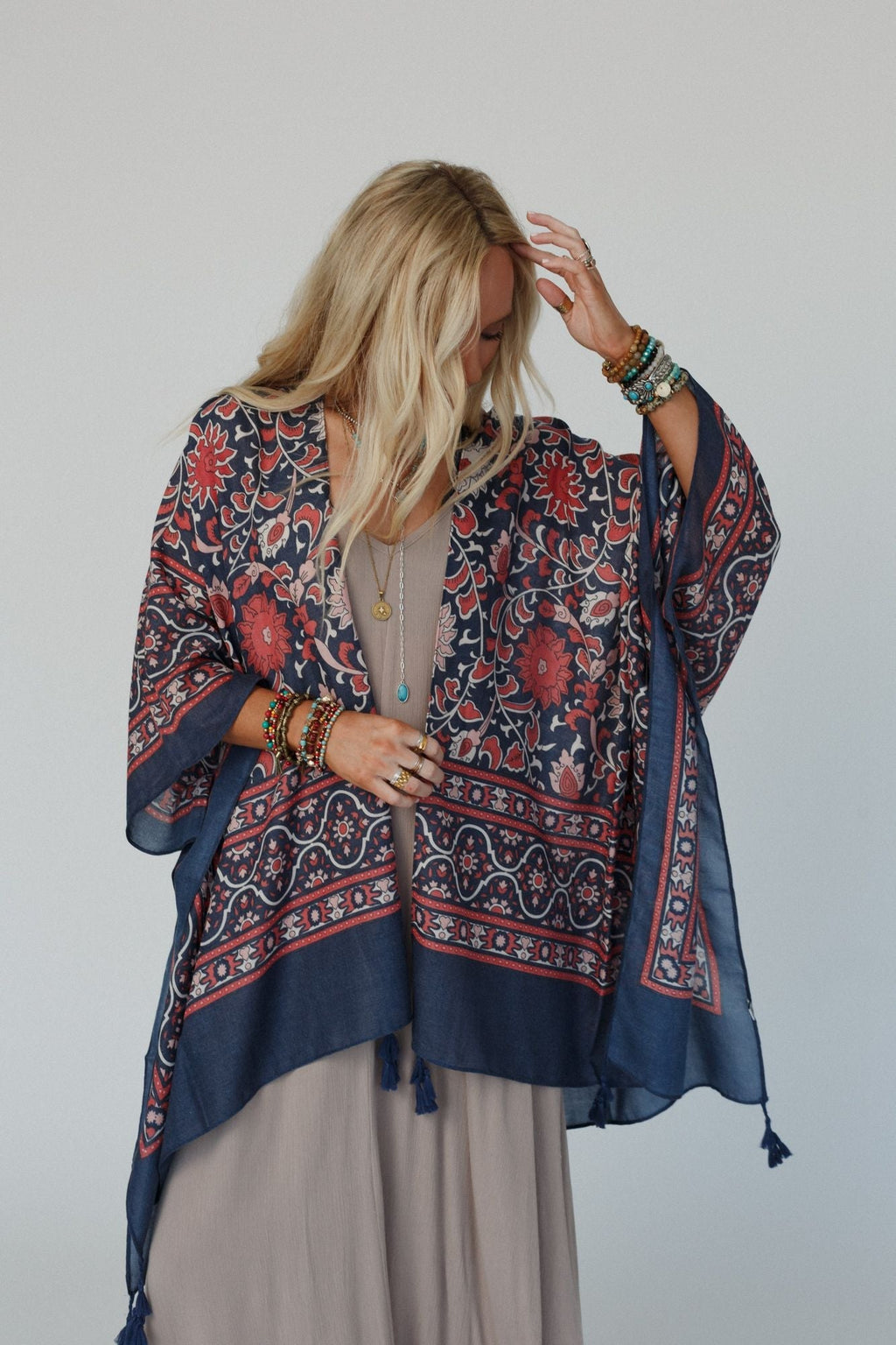Moroccan Beauty Tassel Kimono - Blue