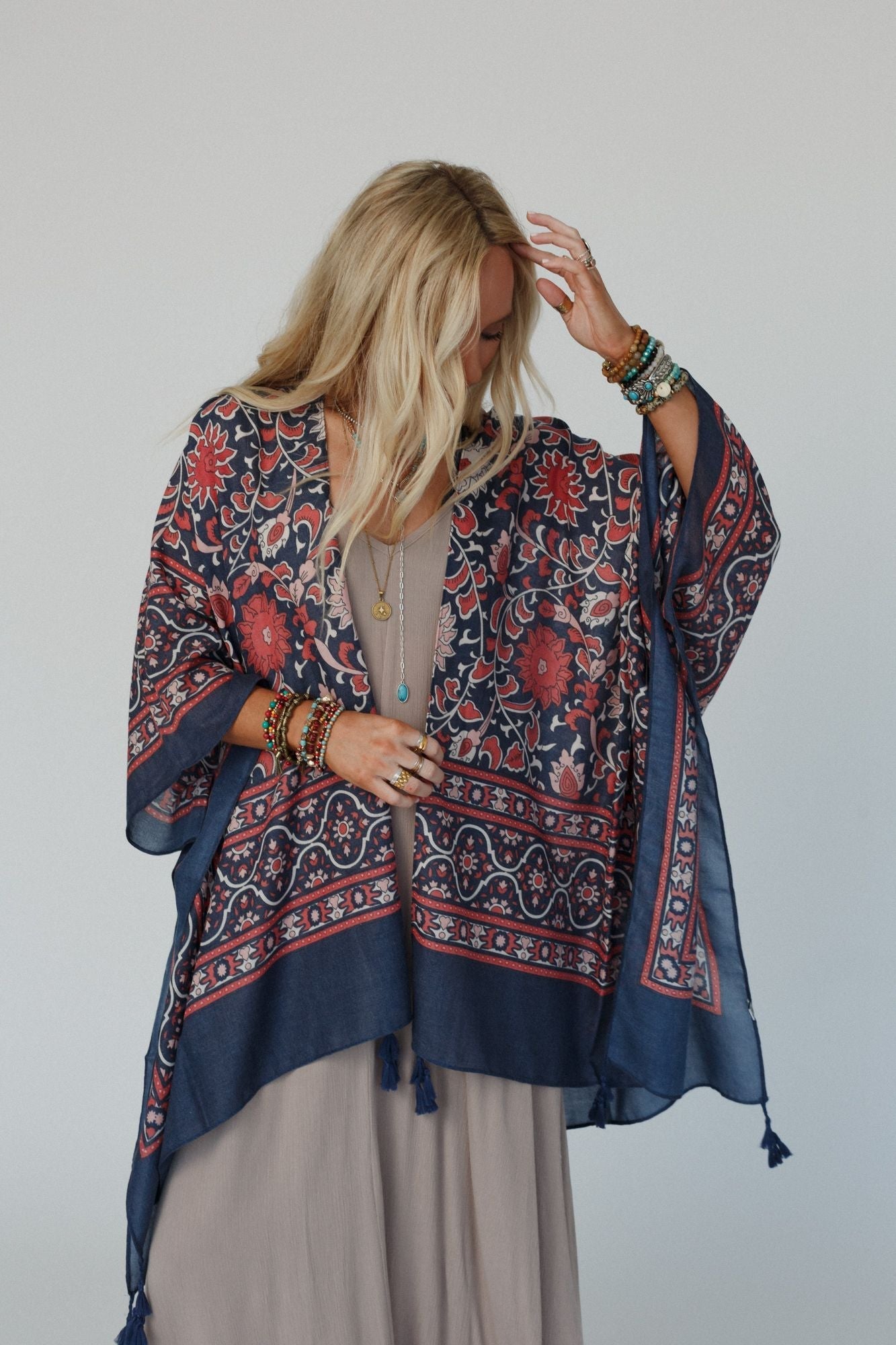 Moroccan Beauty Tassel Kimono - Blue