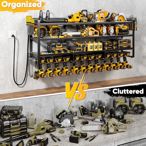 4-Tier Heavy Duty Power Tool Organizer Wall Mount with Charging Station B817