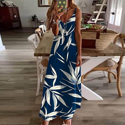 Womens V Neck Spaghetti Straps Maxi Dress B107