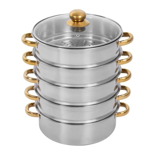 5 Tier Stainless Steel Steamer Pot with Glass Lid (28CM) N807925