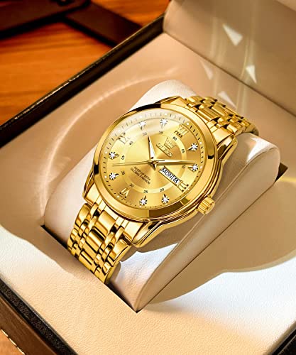 Mens Diamond Quartz Stainless Steel Waterproof Luminous Day Date Watch M893697