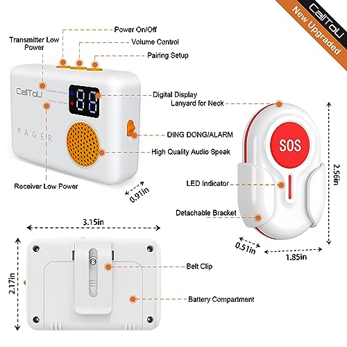 Wireless Call Button with 2 Portable Receiver 2 SOS Call Button E5863