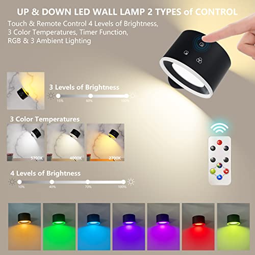 LED Wall Sconces with Rechargeable Battery Operated Dim 3 Brightness Removable Charging 360° Rotate Magnetic Ball Cordless Wall Light X4668