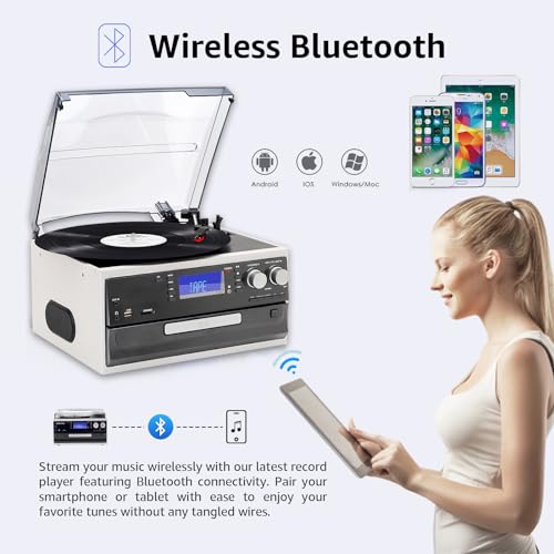 Black 9 in 1 Record Player Turntable with Bluetooth W51220